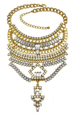 

Idealway Bohemian New Fashion 2 Colors Gold Silver Chunky Crysstal Rhinestone Choker Necklace Women Jewelry
