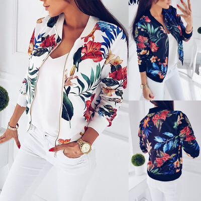 

Fashion Womens Ladies Retro Floral Zipper Jacket Casual Coat Outwear