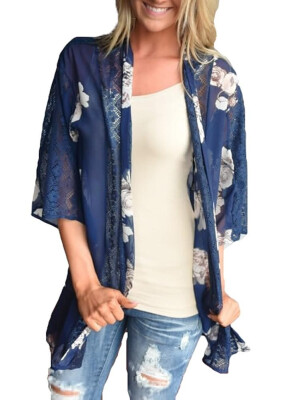 

2018 Summer Chiffon Cardigan Floral Print Hollow Out Womens Kimono