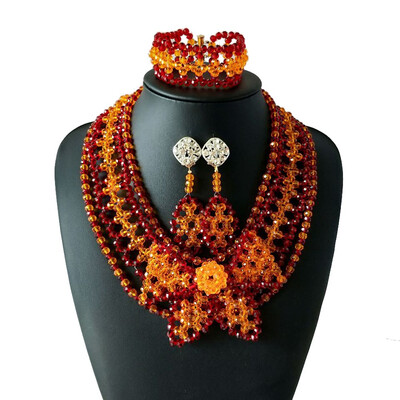 

Handmade African Wedding Beads Jewelry Set For Women Mix Color Indian Bridal Statement Necklace Nnigerian Costume Jewelry Set
