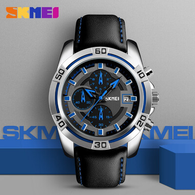 

SKMEI Watch Fashion For Men Leather Top Luxury Military Quartz Wrist Watch Waterproof Outdoor Sports Watch Relogio Masculino 9156
