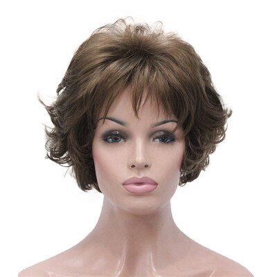 

StrongBeauty Short Wig Soft Tousled Curls Brown Highlights Full Synthetic Wigs COLOUR CHOICES