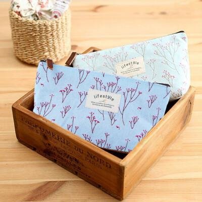 

Vintage Flower Floral Pencil Pen bag Cosmetic Makeup Storage bag Case Purse Light blue