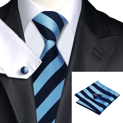 

2016 New Hot selling Vogue Men Silk Striped Tie Set High Quality 100 Silk Necktie Handkerchief Cufflink Set for Formal Wedding