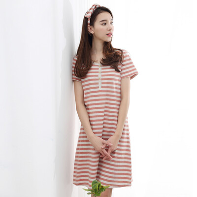 

Верхняя одежда Guagua Pajamas Women Summer Cotton с коротким рукавом Главная юбка t80306 Красные полосы 170