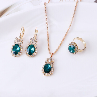 

3 Piece Sets Exquisite Poetic Jewelry Set Diamond Earring Ring Necklace Daisy Romantic Wedding Set