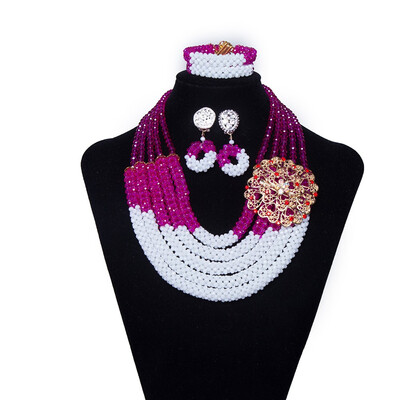 

AMYNOVA Orange 5 Strands Crystal Beaded Bridal Nigerian Wedding Beads African Beads Necklace Jewelry Set for Women