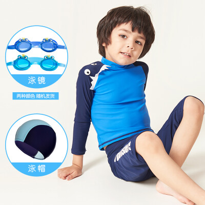 

Yizi Childrens Swimsuit Boys Student Swimsuit Baby Big Boy Split Swimsuit Swimsuit Boy Long Sleeve Surf Suit Set EZI18B001-1 Blue Little Monster 130cm