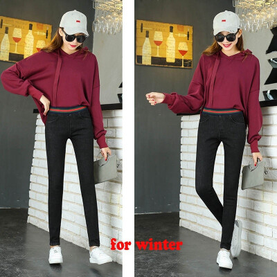 

Winter leisure New mink velvet rubber waist pants female Slim pants slim pants Cotton bomb cowboy