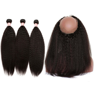 

Kinky Straight 360 Lace Frontal With 3 Bundles Brazilian Human Hair Weaves Dolago