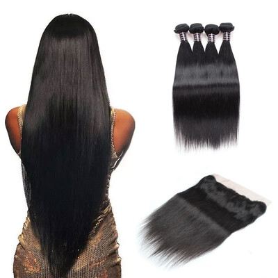 

Ishow 7A Silky Straight Bundles with Frontal Closure Malaysian Virgin Hair Good Quality Bundles with Ear to Ear Lace Frontal 134