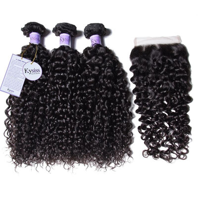 

UNice Hair Kysiss Virgin Series Indian Kinky Curly Human Hair 3 Bundles with Lace Closure Free Part 8-26" Virgin Hair Weave