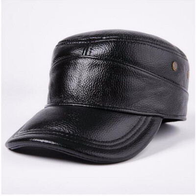 

Mens Winter Cap Thicken Leather Warm Baseball Flat Caps Adjustable Male Snapback Male Tongue Hat Young Man Hat B-7200