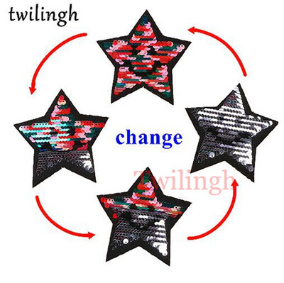 

twilingh Patches 1pc Reversible Change Sequins Patches Skull Star Heart DIY Sew On Patches For Clothes Applique Decoration