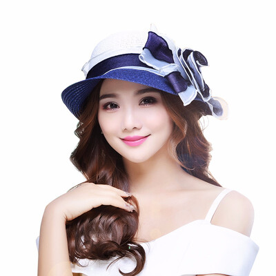 

2018 New Spring Summer Straw Sun Hat Ladies Curling Sun Beach Hat Korean Sun Cap Female Flowers Summer Hat B-3144