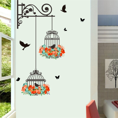 

Flower Birdcage Wall Sticker Decals Flying Birds Plants Living Room Wallpaper Bedroom Window Decor