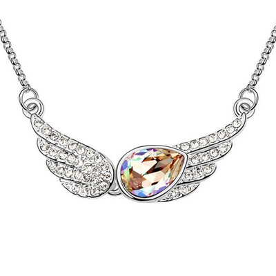 

High Quality Vintage Wings Necklace Crystal from Austrian Elements Women Fashion Jewelry White Gold Plated 13309