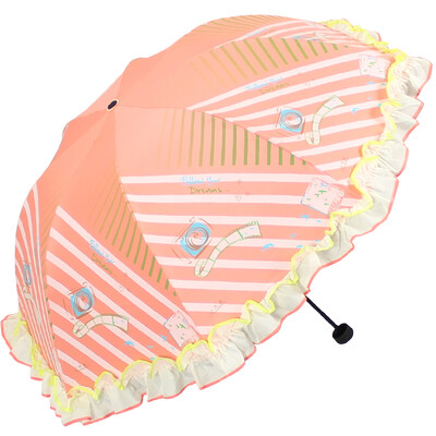 

Paradise umbrella love on the trip black silk screen printed double color side three fold sunny umbrella sun umbrella orange red 33217E