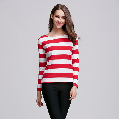 

POPBASIC Women's Long Sleeve Stripe Pattern T-Shirt Loose Casual Tops