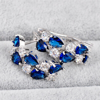 

Aiyaya Fashion Blue Sapphire&Crystal Zircon Hoop Earrings For Women 925 Sterling Silver Filled Wedding Wearing