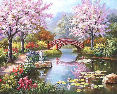 

Landscape Flowers Oil Painting Diy Paint by Number Kit - Cherry Blossom Lake