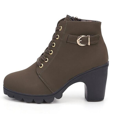 

2018 New Autumn Winter Women Boots High Quality Solid Lace-up European Ladies shoes PU Fashion high heels Boots