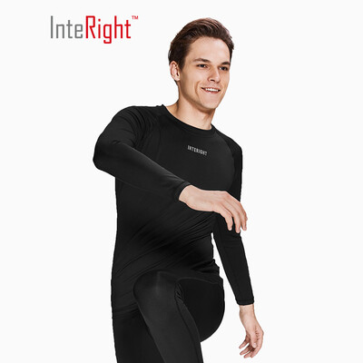 

INTERIGHT Mens Fitness Training Sports T-Shirt High-elastic Tights Long Sleeve Black