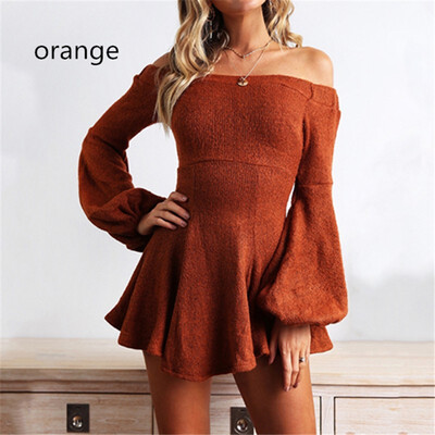 

2018 Autumn&Winter Fashion Womens Long Sleeve Off Shoulder Pleated Skirt Dress