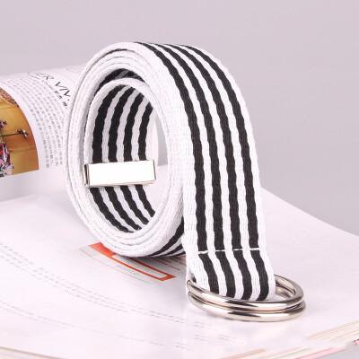 

Womens Fashion Double Ring Buckle Cowboy Simple Canvas Belt Mens Belt