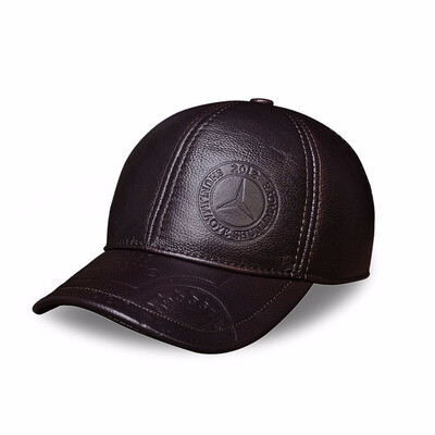 

Mens Spring genuine leather men baseball cap hat high quality mens real leather adult solid adjustable snapback earsflap hats