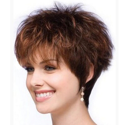 

QianBaiHui Short Curly Wigs for White Women Dark Brown Bob Wigs with Bangs Heat Resistant Synthetic Hair Wig Fashion Wigs Wig Cap