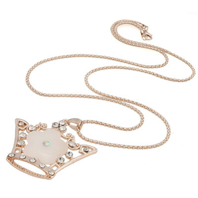 

Rhinestone White Sweater Necklace Long New Crown Pendant Chain