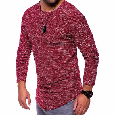 

Men Fashion Autumn Casual Long Sleeves Round Neck Plus Size Tops T-Shirts Solid Color Base Shirt