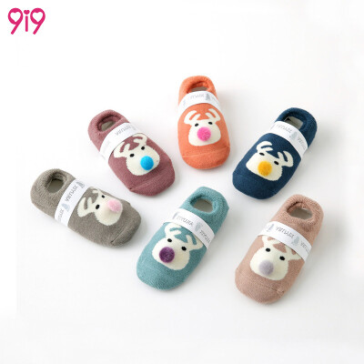 

9i9 long love long childrens terry floor socks 3 pairs of baby cartoon non-slip dispensing socks color matching cute deer 1800412 mixed color B group 0-6 months