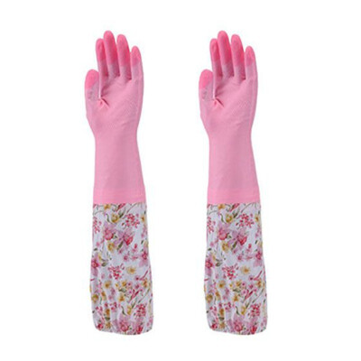 

UpperX Long Sleeve Dishwashing Gloves Cleaning Household PVC Gloves Keep Warm plush Car Washing Gloves 1 PairPink Peach blossom