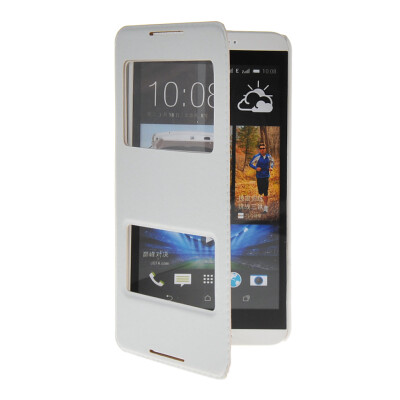 

MOONCASE View Window Leather Side Flip Pouch Stand Shell Back Case Cover for Htc Desire 816 White