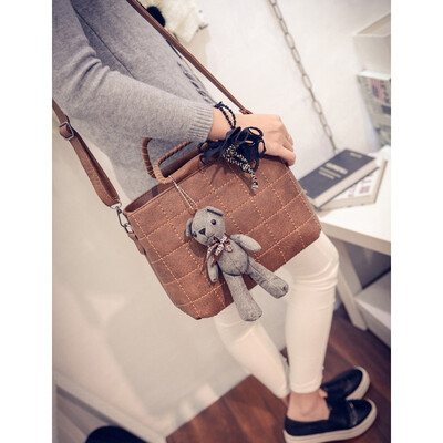 

Fashion women leather handbag casual tote bag leather Thread Teddy Bears Appliques designer shoulder bags new brand women messenger bags