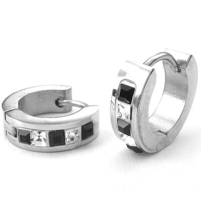 

Hpolw Mens Womens Cubic Zirconia Stainless Steel Stud Huggie Hoop Earrings Set Black Silver