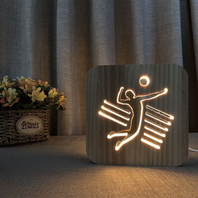 

New style of playing volleyball Nordic wooden ornaments Bedside wooden table lamp
