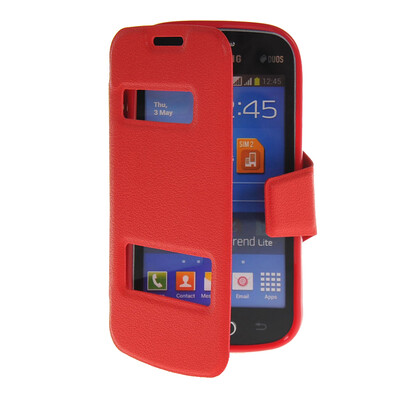 

MOONCASE View Window Leather Side Flip Pouch Stand Shell Back ЧЕХОЛ ДЛЯ Samsung Galaxy Trend Lite S7390 / S7392 Red