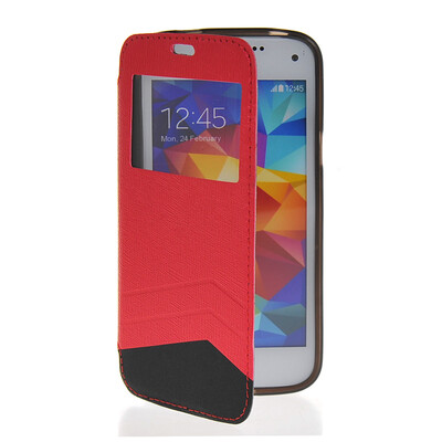

MOONCASE View Window Leather Side Flip Wallet Card Slot Pouch Stand Soft Shell Back чехол для Samsung Galaxy S5 Mini Red