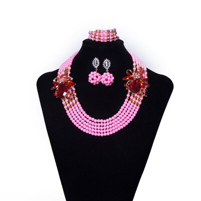 

Royal Womens Crystal Jewelry Nigerian Wedding Beads African Jewelry Sets Bridal Handmade Beaded Necklace Free Shipping