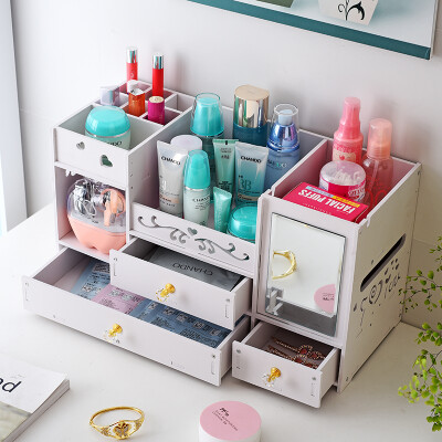 

Bingyou multi-layer desktop cosmetics storage box wood plastic mirror skin care products rack dressing table makeup 451925cm