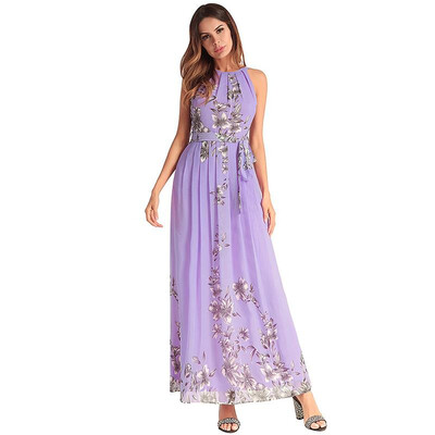 

Ruiyige Women Summer Dress Chiffon Halter Floral Print Maxi Dresses Tunic Sleeveless Party Boho Vestidos Lining Long Beach Robe