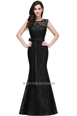 

Elegant Lace Mermaid Evening Dresses Sleeveless Formal Party Dresses With Belt