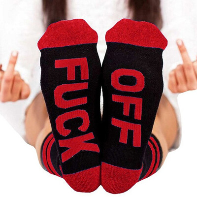 

Man&39s Cotton Casual Letters Fuck Off Printed Stripe Breathable Middle Socks