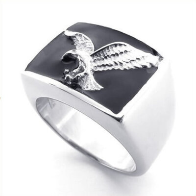 

Hpolw Mens Stainless Steel Hawk Eagle Ring Black Silver