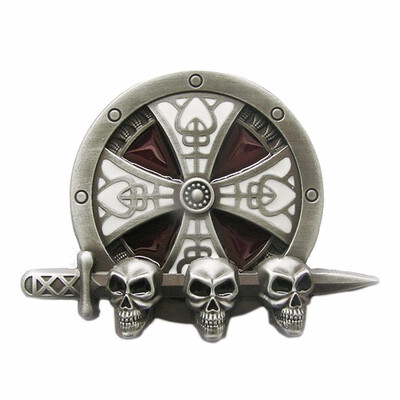 

New Vintage Enamel Round Cross Knot W Skull Belt Buckle Gurtelschnalle Boucle de ceinture