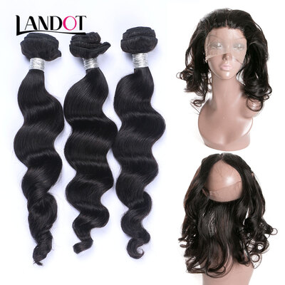 

8A 360 Lace Frontal Closure With 3 Bundles Mongolian Virgin Human Hair Weaves Loose Wave Curly 4 pcs Natural Black Hair Extensions