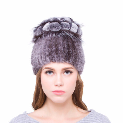 

Winter Warm Fashion Mink Fur Hat Rex Rabbit Hair Ball Fox Fur Decoration Natural Fur Handmade Sewing 2018 New Discount Women hat